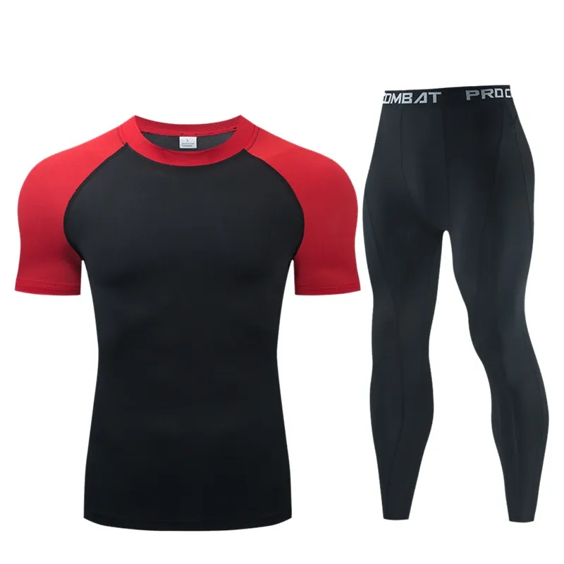 Men's Compression 2 Pcs/Set Tracksuit Sports T-Shirt+Leggings Wear for Men Gym Fitness Rashguard Clothes Running Jogging Suits 6