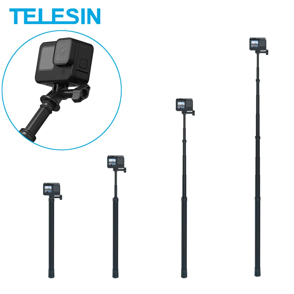 TELESIN 3M Selfie Stick Carbon Fiber Monopod Adjustable Length 1/4 Screw Hole For GoPro 9 8 7 Osmo Action Insta360 Xiaoyi Sjcam