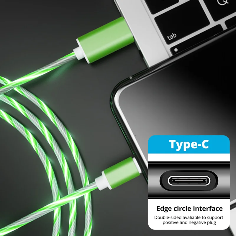 GUUGEI USB зарядный кабель светодиодный светящийся светильник шнур для передачи данных Micro usb type C зарядка цветная Зарядка для samsung Galaxy S8 S9 - Цвет: green type C