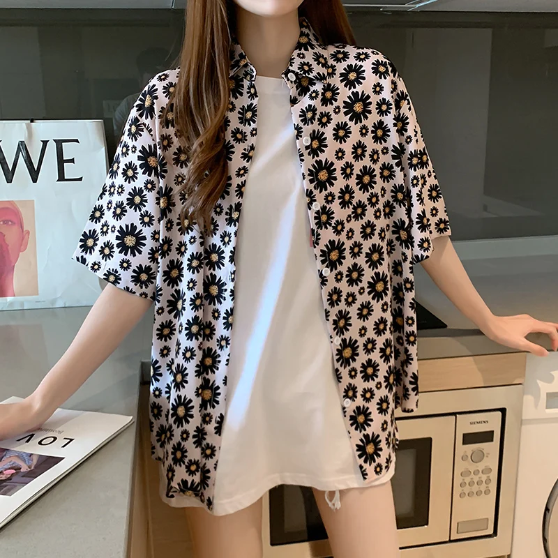 Short Sleeve Print Sunflower Women Blouse Shirt Fashion Women Summer Blouses 2020 Blusas Feminine Blouses OL Blouse Women Tops