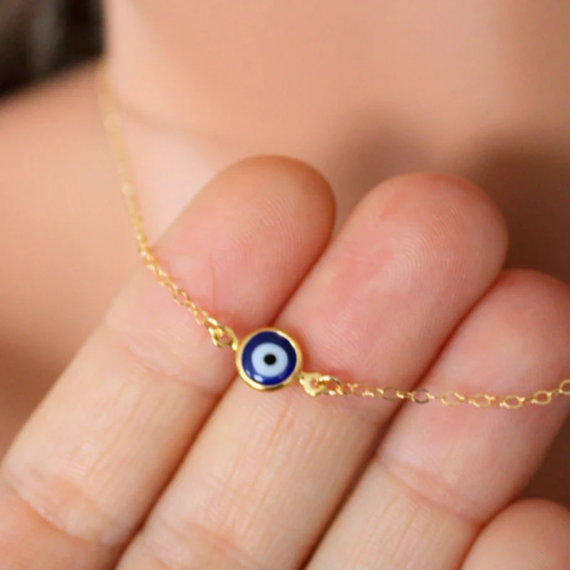 Minimalist Evil Eye Pendant Necklace Collar For Women Thin Link Chain Mini Blue Eye Choker Turkish Lucky Jewelry Gifts Wholesale