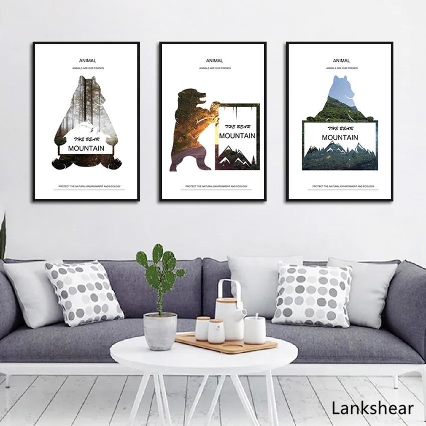 

Black Bear Canvas Painting Baby Room Decor Cartoon Animals Wall Art Poster Nordic Wall Pictures For Baby Kids Room Home Decor