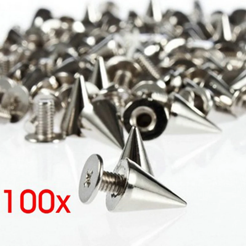 100pcs/set Silver Cone Studs And Spikes DIY Craft Cool Punk Garment Rivets For Clothes Bag Shoes Leather DIY Handcraft