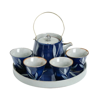 Ceramic Hand-painted Portable Beam Pot Tea Set Glaze Color Kiln Ice Crack Open Film Home Retro Teacup Tray Kung Fu Black Teaware | Дом и сад