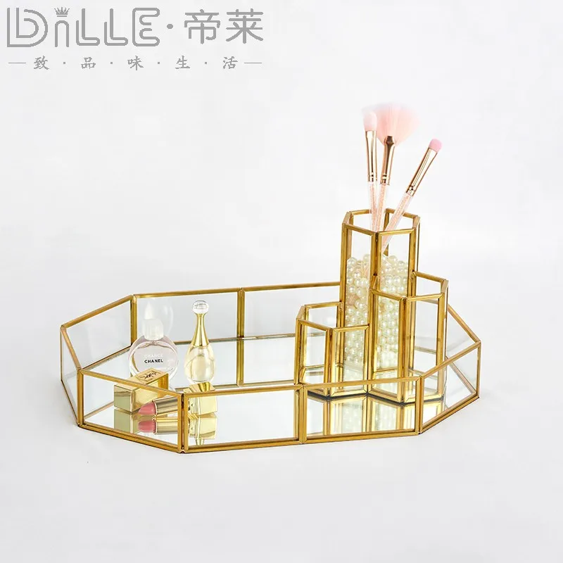 

Стеклянный поддон, шестисторонний поддон для хранения ювелирных изделий, духов, косметики