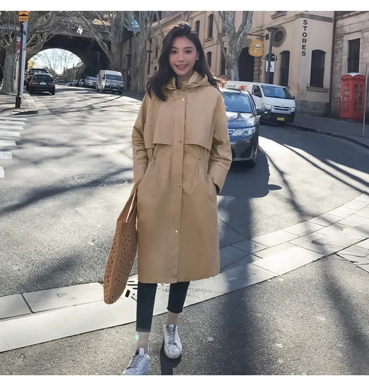 Для фотосессии,, стиль, для студентов, BF Harajuku, свободный, с капюшоном, средней длины, выше колена, Тренч