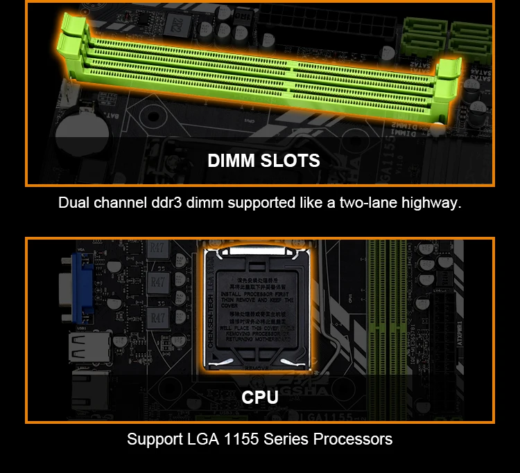 JINGSHA H61B LGA 1155 Материнская плата SATA 2 Чипсет Intel H61 Поддержка Intel core серии LGA 1155 процессор Настольный DDR3 1600 МГц Ram