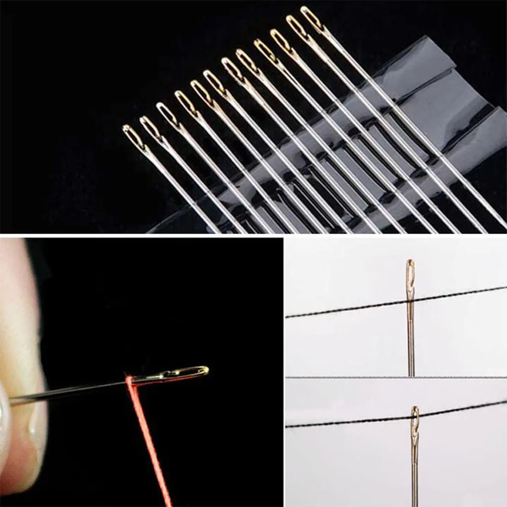 12PCS//set Sewing Needles Large Eye Self-Threading Embroidery Hand Sewing Needles