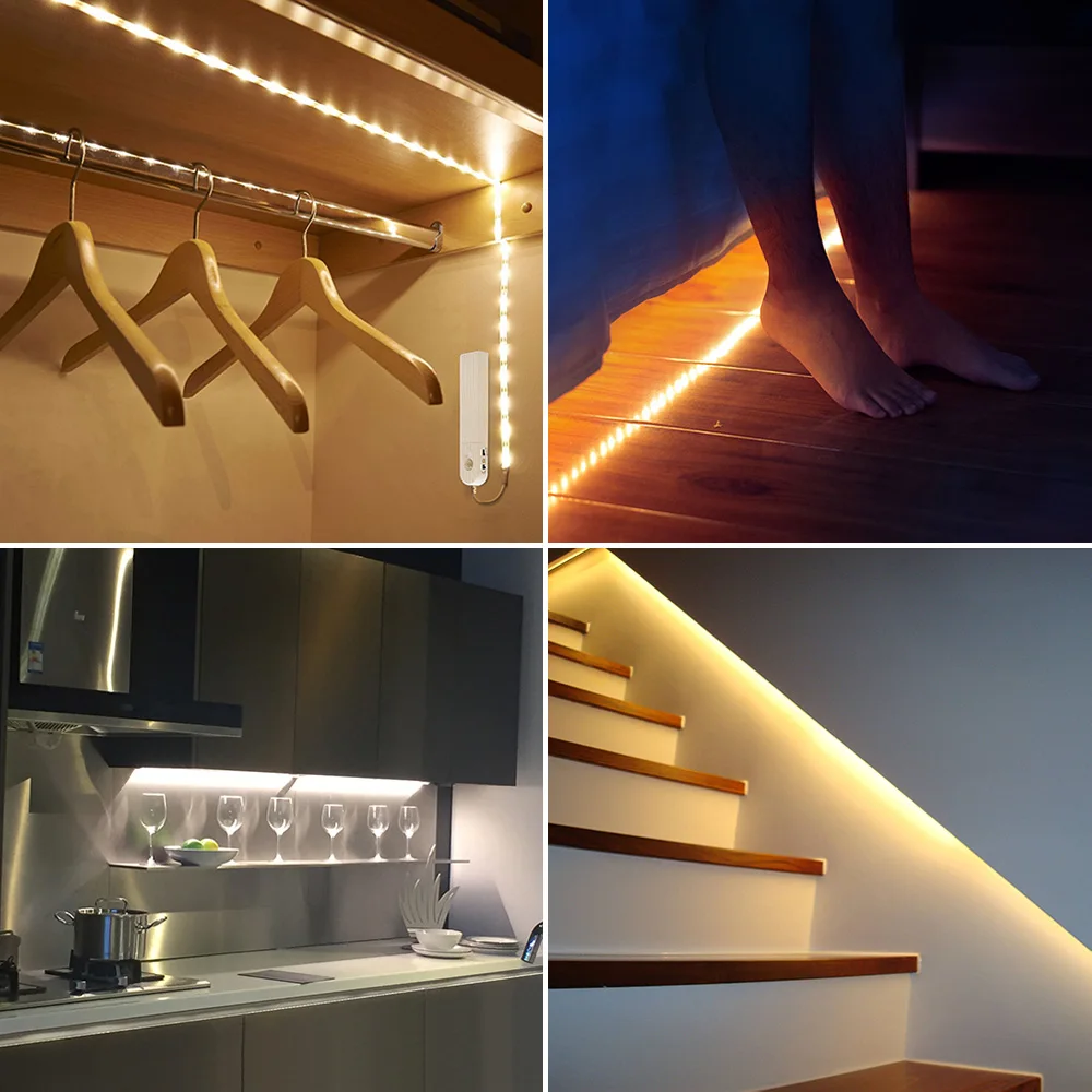 Беспроводной движения PIR Сенсор светодиодный полоски usb-подсветка для Кухня светодиодный под кабинет освещения Лестницы для шкафа Ночная световые полоски