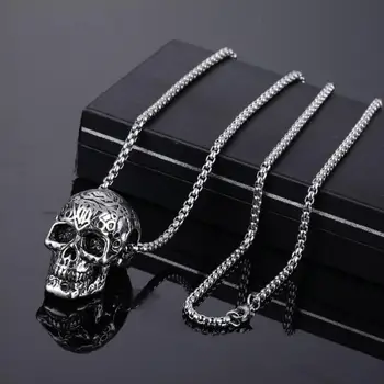 

2020 Western Vintage Hip-hop Plain Pendant Necklace Stainless Steel Skull Pendant Necklace Trendy Male Jewelry