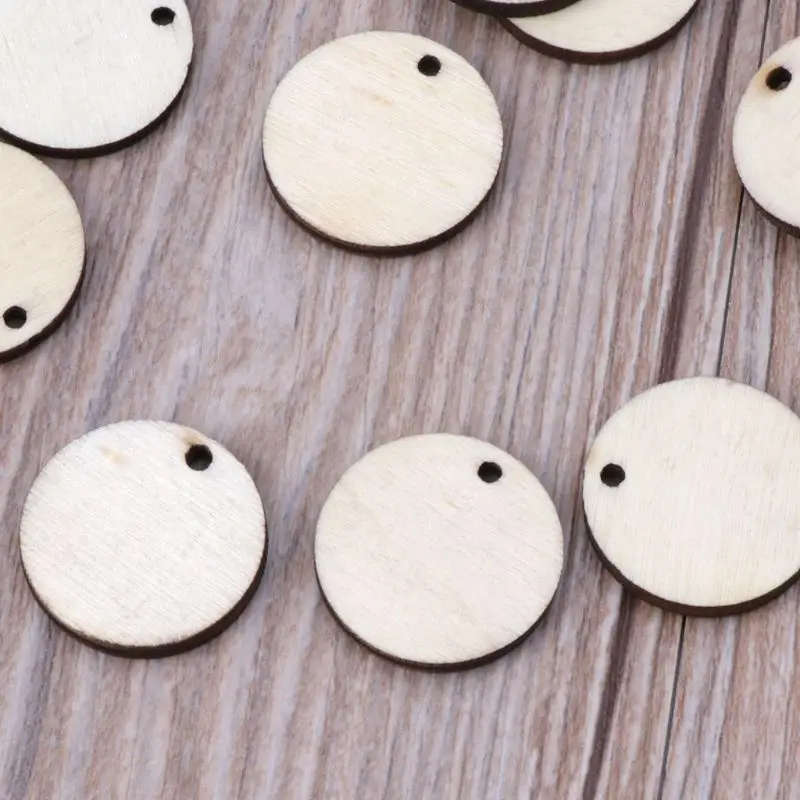 

100Pcs 1" Round Wood Discs Unfinished Natural Wood Slices Pendant Jewelry Making 634D