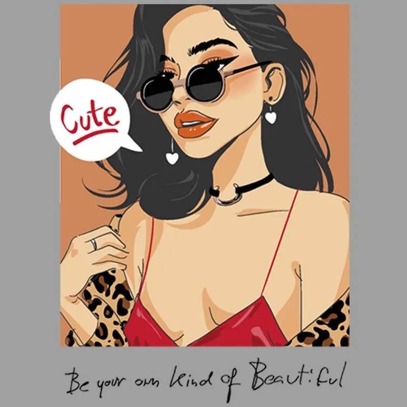 

Poemyi Sexy Beauty Heat Transfer Fashion Girl Iron on Patches for Clothing Jacket T-shirt Vintage Stripe Thermo Stickers Korea Q