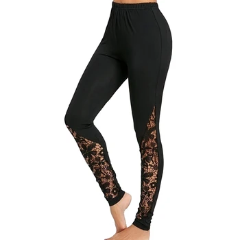 

Plus Size 4XL Women Lace Skinny Leggings Trousers Pants Sport stretch gym mujer Large Size Lace Insert Black Legging