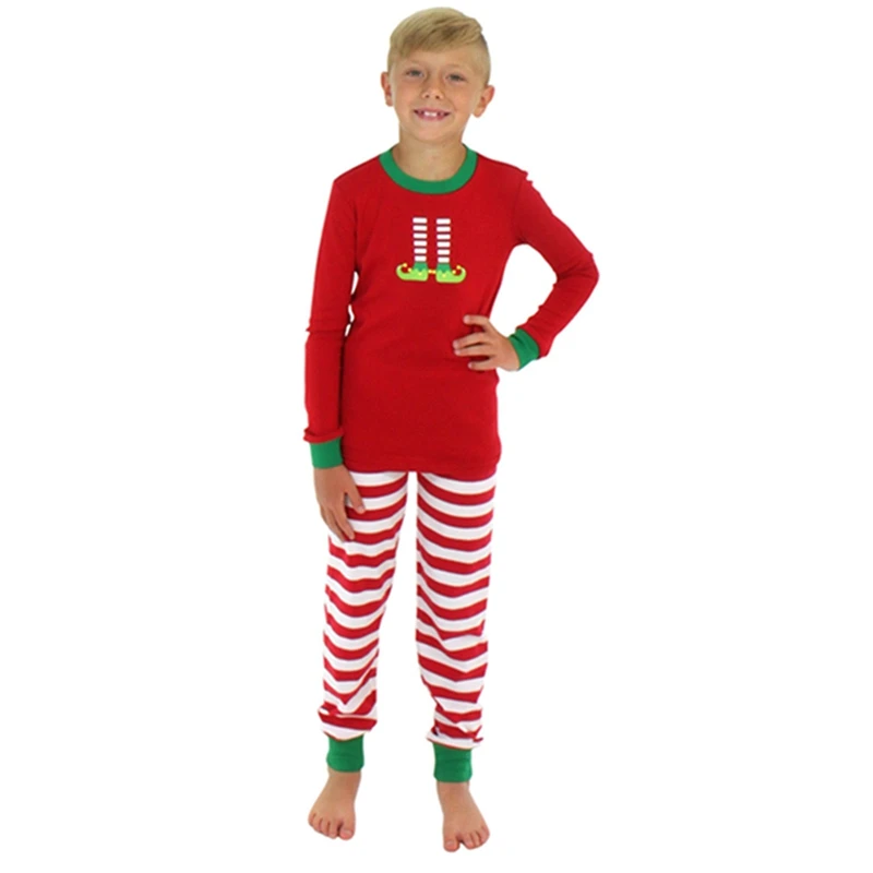 Одинаковые рождественские пижамы, модные Семейные пижамные комплекты с круглым вырезом и принтом Рождественская одежда в красную полоску для мамы, папы, ребенка и ребенка