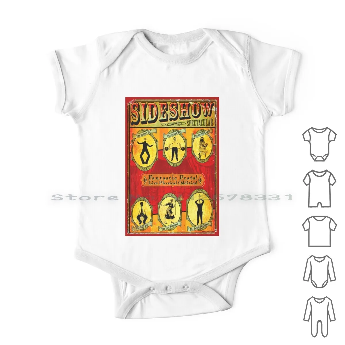 Sideshow Siful; Vintage Circus Advertising Print Vestiti Per Neonati Pagliaccetti Tute In Cotone Sideshow Sideshow Functional