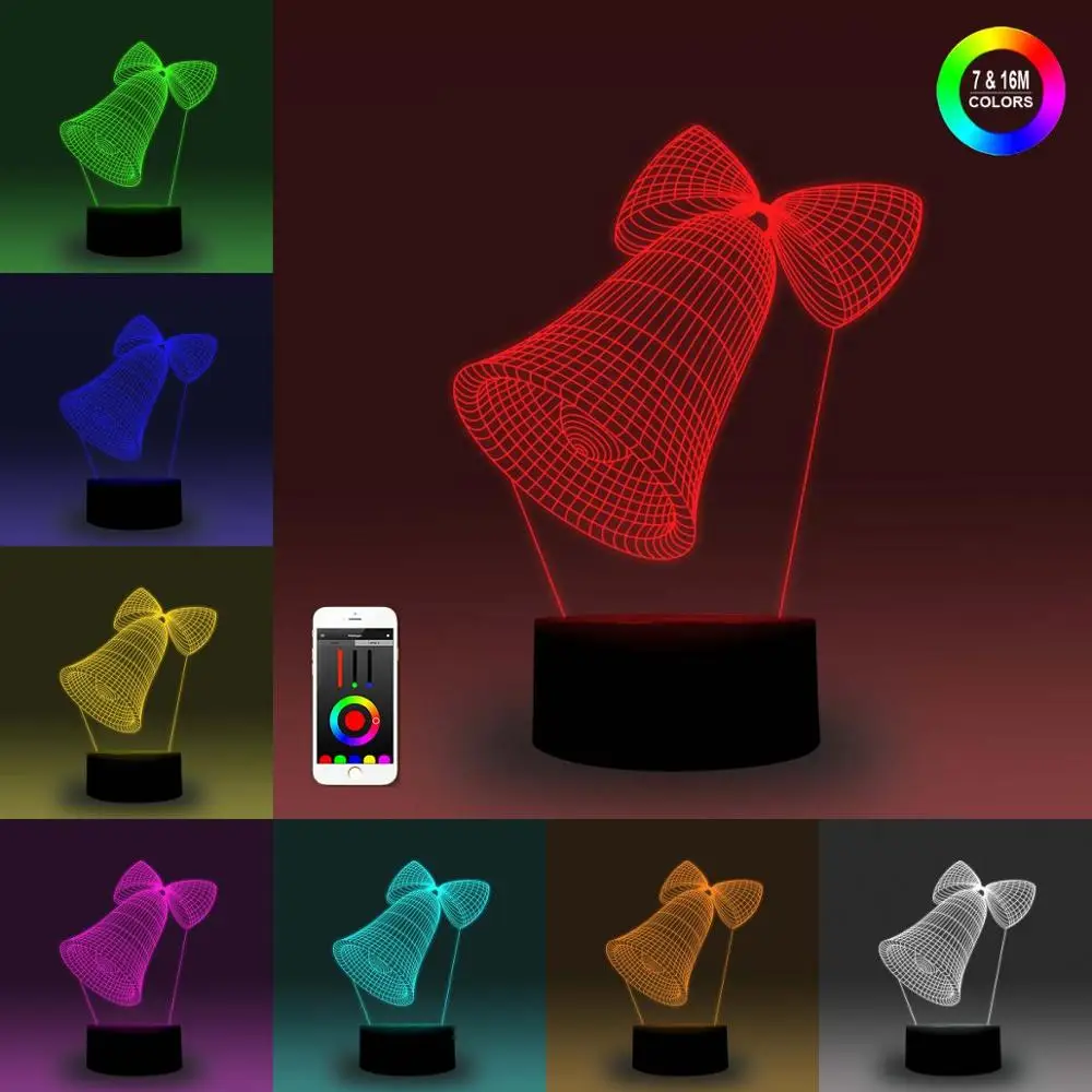NiteApps 3D кольцо колокольчик ночник настольная Иллюзия украшение лампа подарок на день рождения приложение/сенсорное управление