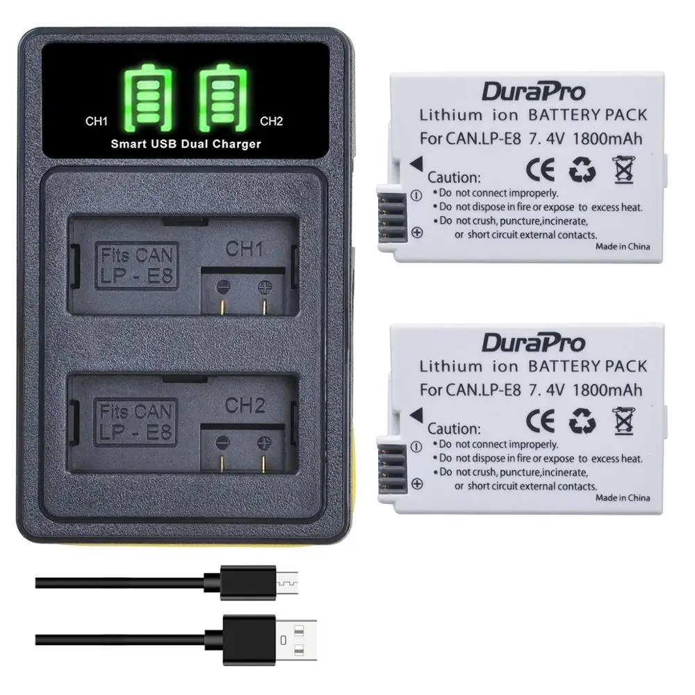 

DuraPro LP-E8 LPE8 1800mah Battery with Charger For Canon EOS Rebel T3i T2i T4i T5i 600D 550D 650D 700D Kiss X5 X4 X6 X7