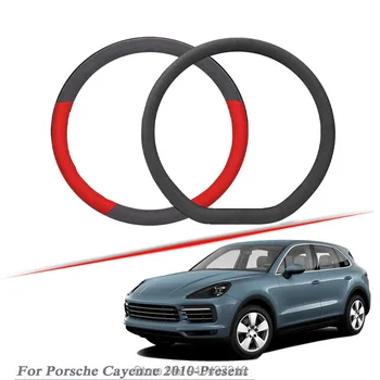 

Car Steering Wheel Cover Black Red Drilled Suede Breathable Leather Universal Fit for Porsche Cayenne 2010-2020