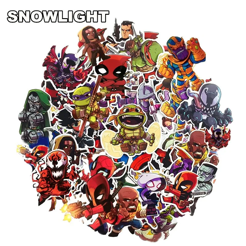 50Pcs Marvel Cartoon Sticker Waterproof For Laptop Moto Skateboard Luggage Guitar Furnitur Decal Toy Stickers