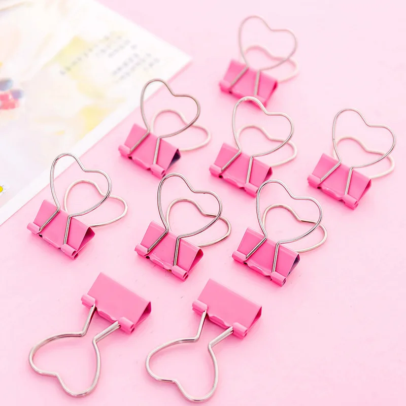 Clip rosa de corazón hueco, Clips de carpeta metálicos, notas, papel de letras, suministros de oficina