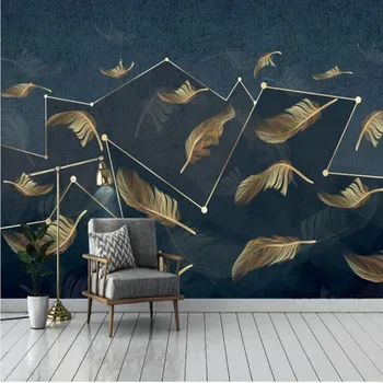 

Milofi custom 3D abstract golden feather line large TV bedroom background wallpaper mural