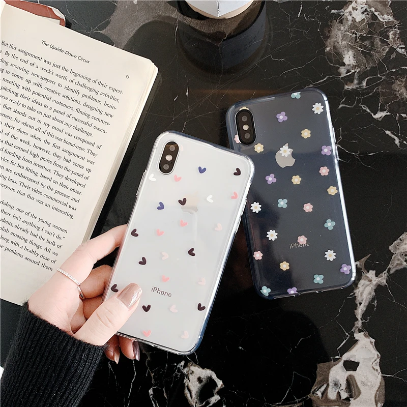 

Ottwn Fashion Clear Phone Cases For iphone X XS Max XR 6 6S 7 8 Plus Floral Love Heart Transparent Soft Silicone Back Case Cover