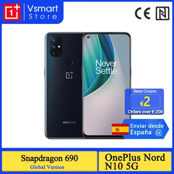 Перейти на Алиэкспресс и купить Глобальная версия OnePlus Nord N10 5G смартфон 6 ГБ 128 Snapdragon 690 6,49 дюймполный 90 Гц Дисплей 64MP Quad камеры Warp заряжайте 30T
