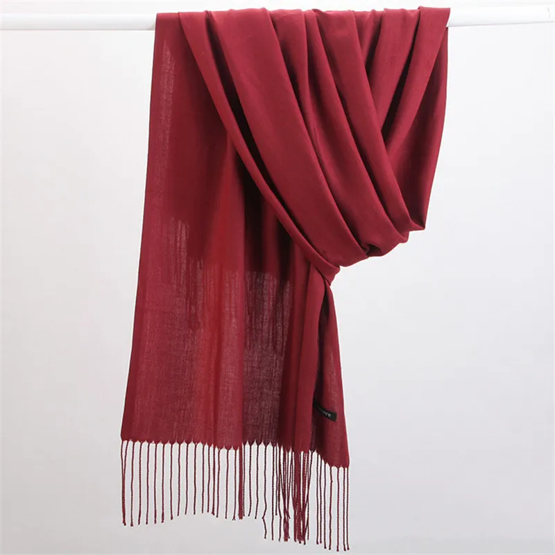 Elegant Solid Color Women's Winter Scarf with Tassels - Cashmere-Like Pashmina Wrap