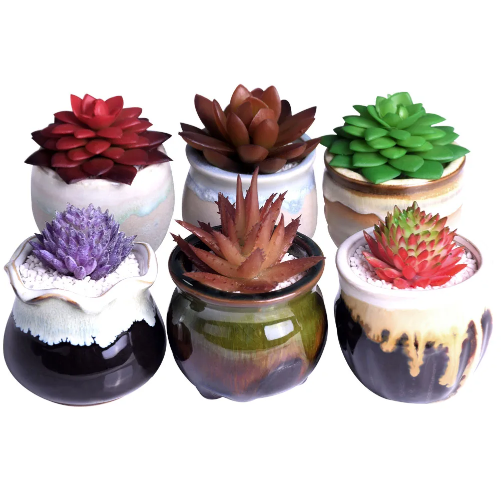 WITUSE 6pcs/set Succulent Flowerpot Cactus Bonsai Planter Ceramic Flowing Glazed Garden Pot Plant Desktop Decorative For Home - Цвет: 6pcs