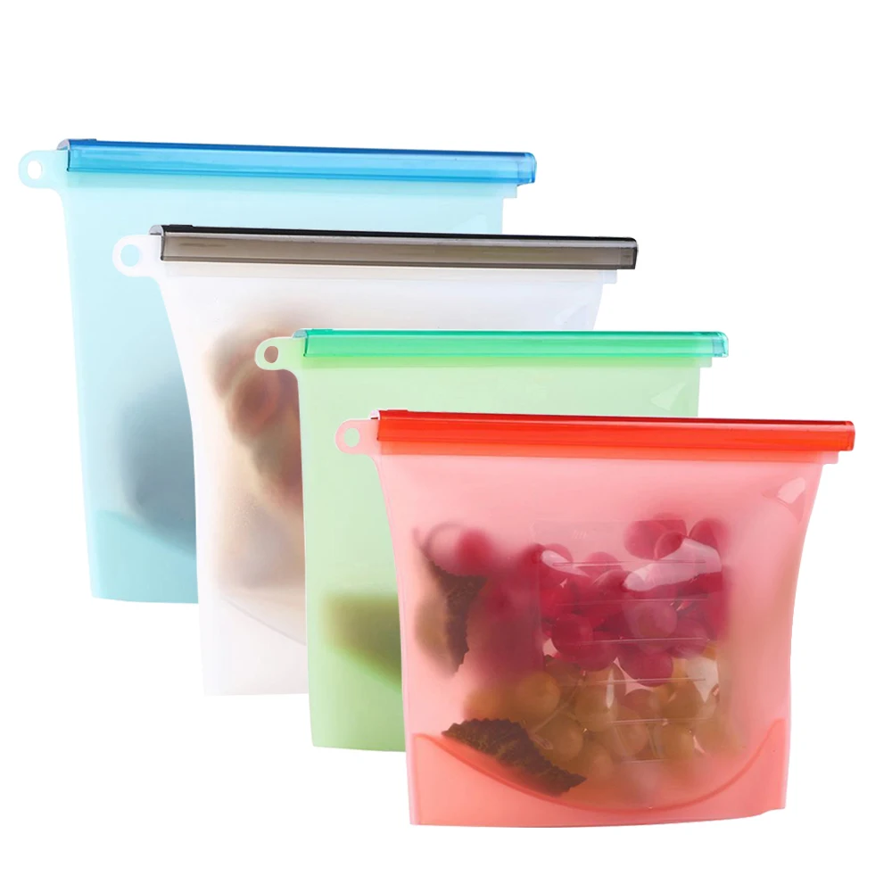 

4pcs Reusable Silicone Vacuum Fresh Bags Seal Leakproof Fridge Healthy Food Storage Bags Containers Vegetable Meat Fruit Storage