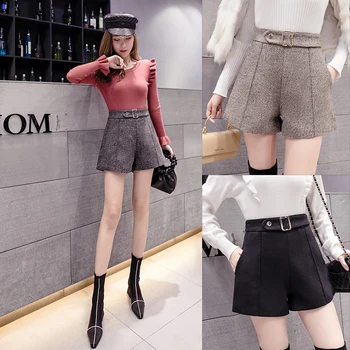 

Winter Wool Shorts 2019 New High Waist A-Line Woolen Shorts Female Casual Loose Shorts Woman Boot Shorts