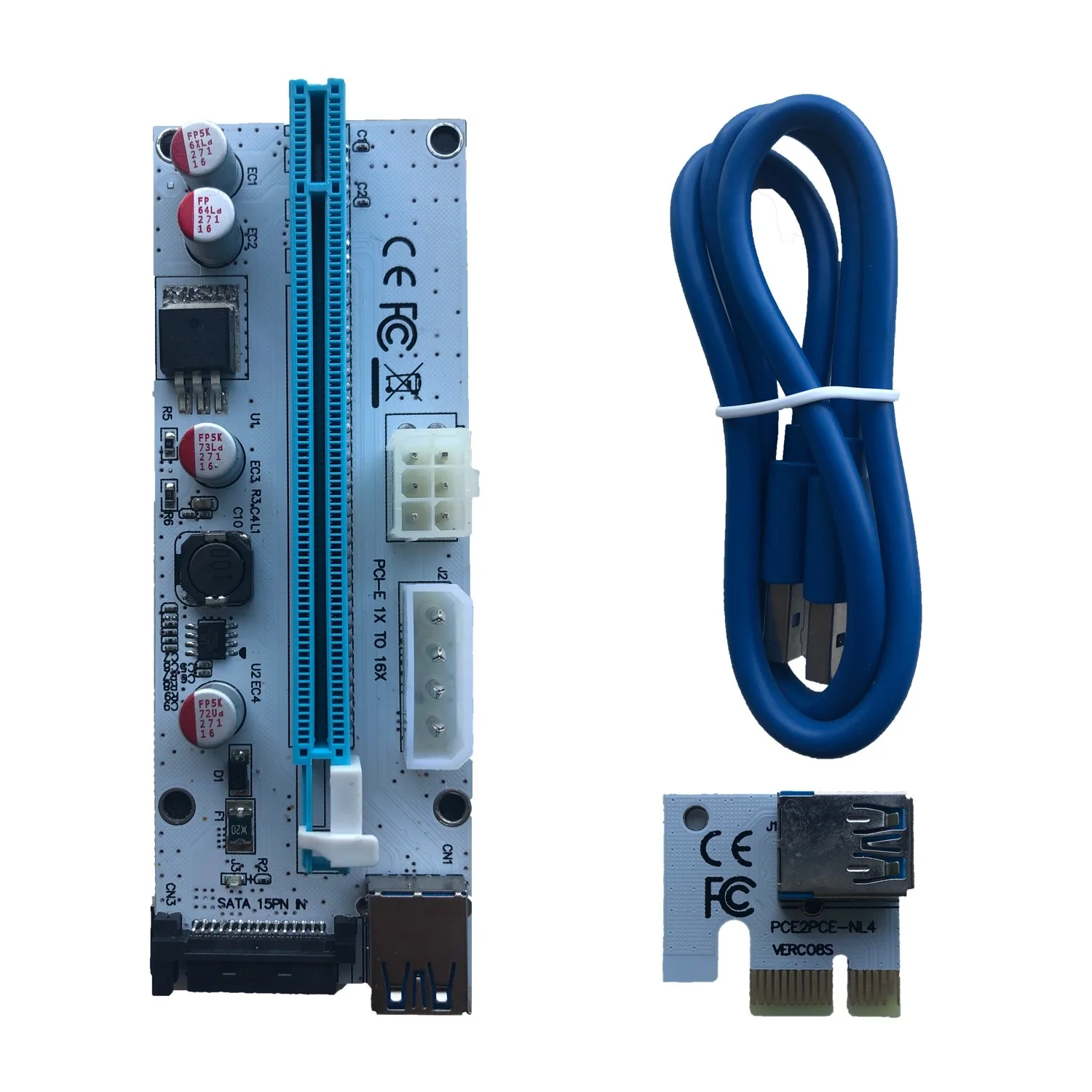 PCI-E 1X до 16X Райзер-карта 008S PCI Express USB 3.0 кабель 4pin 6Pin SATA 3 в 1 Molex для майнинга