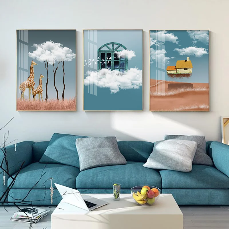 Fantasy Giraffe House Poster Nordic Nursery Wall Art Print Canvas Painting Decoration Pictures Living Room Kids Children | Дом и сад