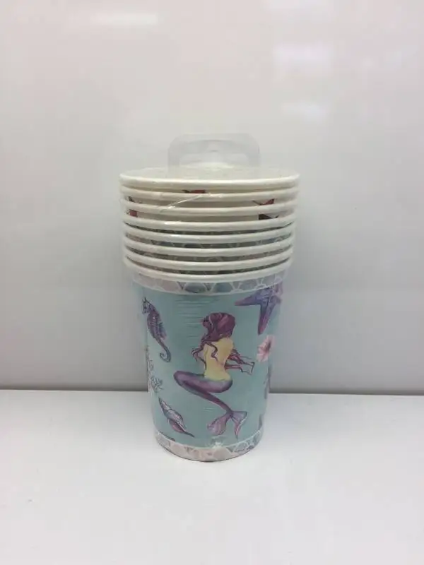 Cup-8pcs Набор из 8 человек, вечерние столовые приборы Русалочки, вечерние принадлежности Русалочки, одноразовые тарелки для вечеринок, чашки, ребенок, Душ - Цвет: Cup-8pcs