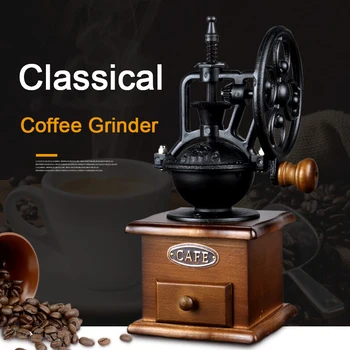 

Classical Manual Wooden Coffee Beans Grinder Ferris Wheel Design With Ceramic Conical Movement Coffee Mill Home Decoration