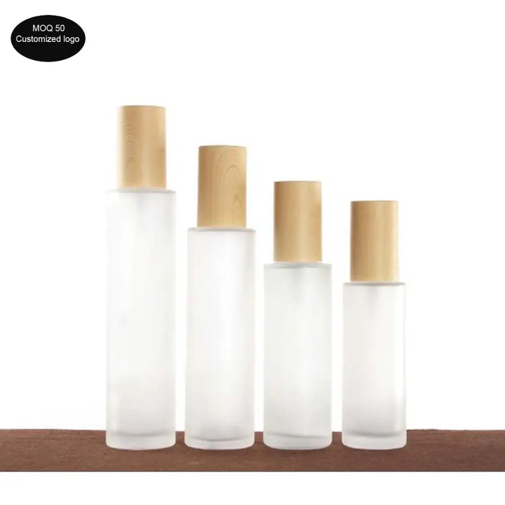 

20ml/30ml/40ml/60ml/80ml/100ml/120ml High-grade cosmetics wood grain cover press spray pump glass bottle skincare packaging