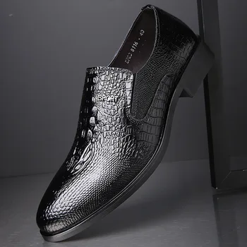 

Men Crocodile Grain Genuine Leather Shoes Breathable Business Dress Mens Shoes Luxury Black Formal Oxfords Wedding Party Shoes