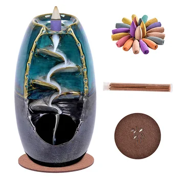 

Ceramic Backflow Incense Holder Waterfall Incense Burners with 80 Backflow Incense Cones 30 Incense Stick H88F