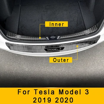

Rear Trunk Bumper Inner Outer Guard Trim For Tesla Model 3 2019 2020 Stainless Steel Tail Door Sill Scuff Protection Plate