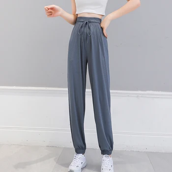 

Women wide leg pants wild loose stretch drawstring waist summer high waist pants ladies streetwear pantalon woman Lantern pants