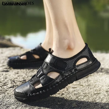 

Erkek Sandalet Man Shoes Closed Toe Sport Casual Hollow Out Beach Shoes Light Weight Beach Sandals Cow Leather Chalas Hombre