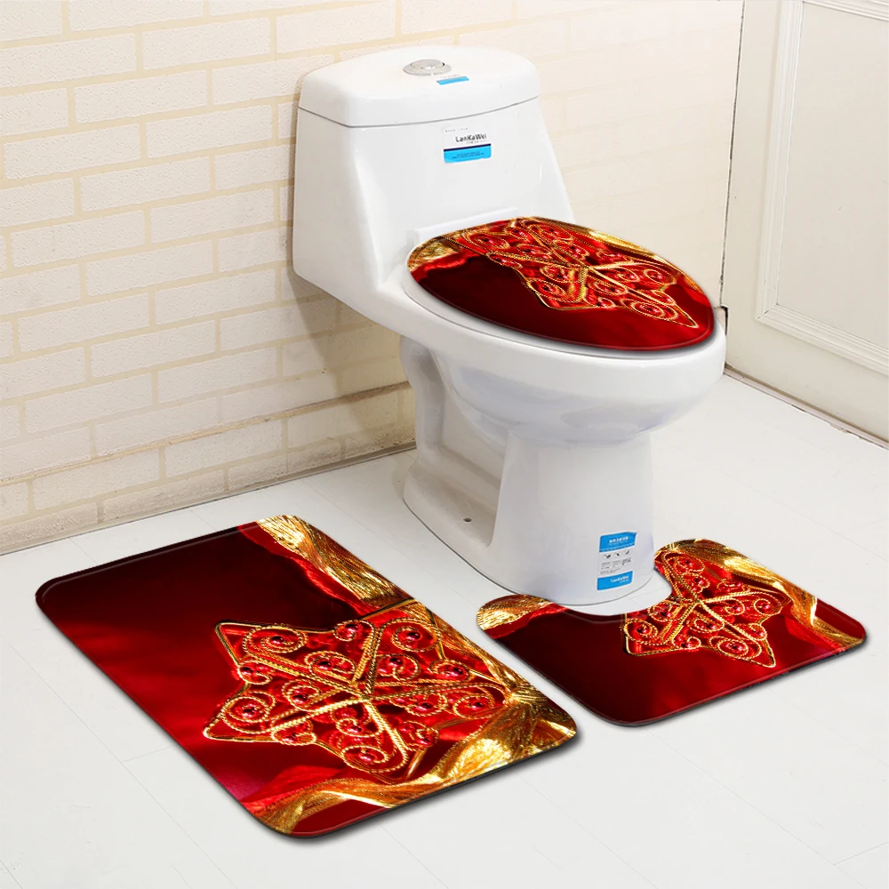 

3pcs Christmas Bath Set Toilet Seat Cover Soft Decoration Xmas 2020 Mat In The Bathroom And WC Anti-Slip Water Absorbation