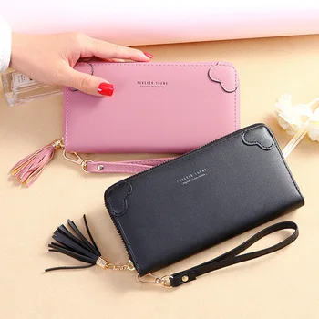 

New 2020 ladies wallet Japanese and Korean version of simple tassel long zipper multi-card large capacity clutch wallet
