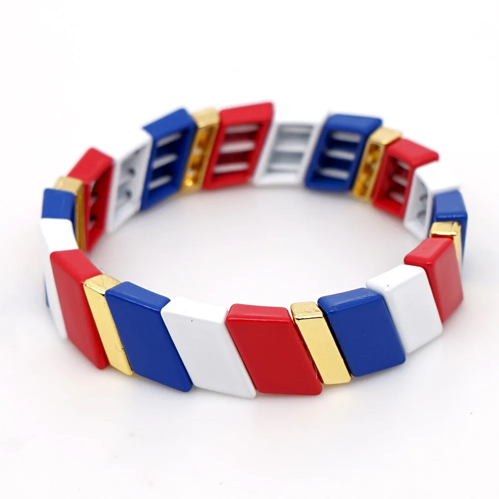 colour 1 BD039 модный геометрический богемный цветной окрашенный браслет с флагом ручной работы, эмалированный бисерный Штабелируемый растягивающийся браслет для женщин - Окраска металла: colour 1