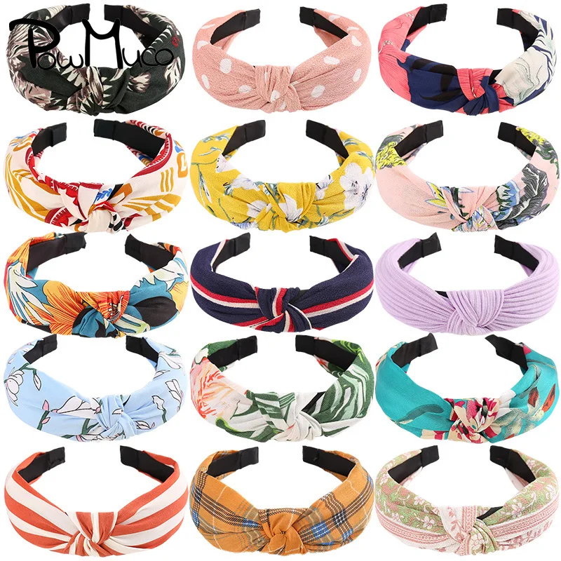

Powmuco 1 PCS Cute Flowers Pattern Women Hair Hoop Fashion Striped Knotted Elastic Hairband Lady Accessories Clothing Decoration