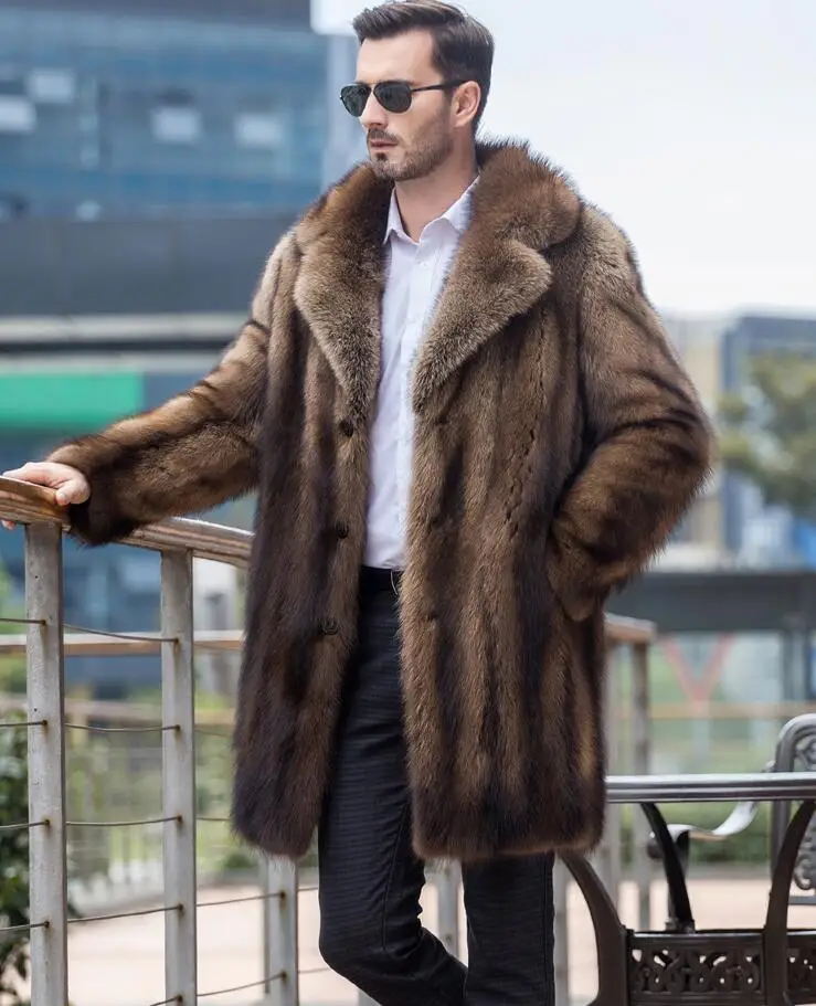 

Autumn brown faux mink fur leather jacket mens winter thicken warm fur leather coat men loose jackets jaqueta de couro B134