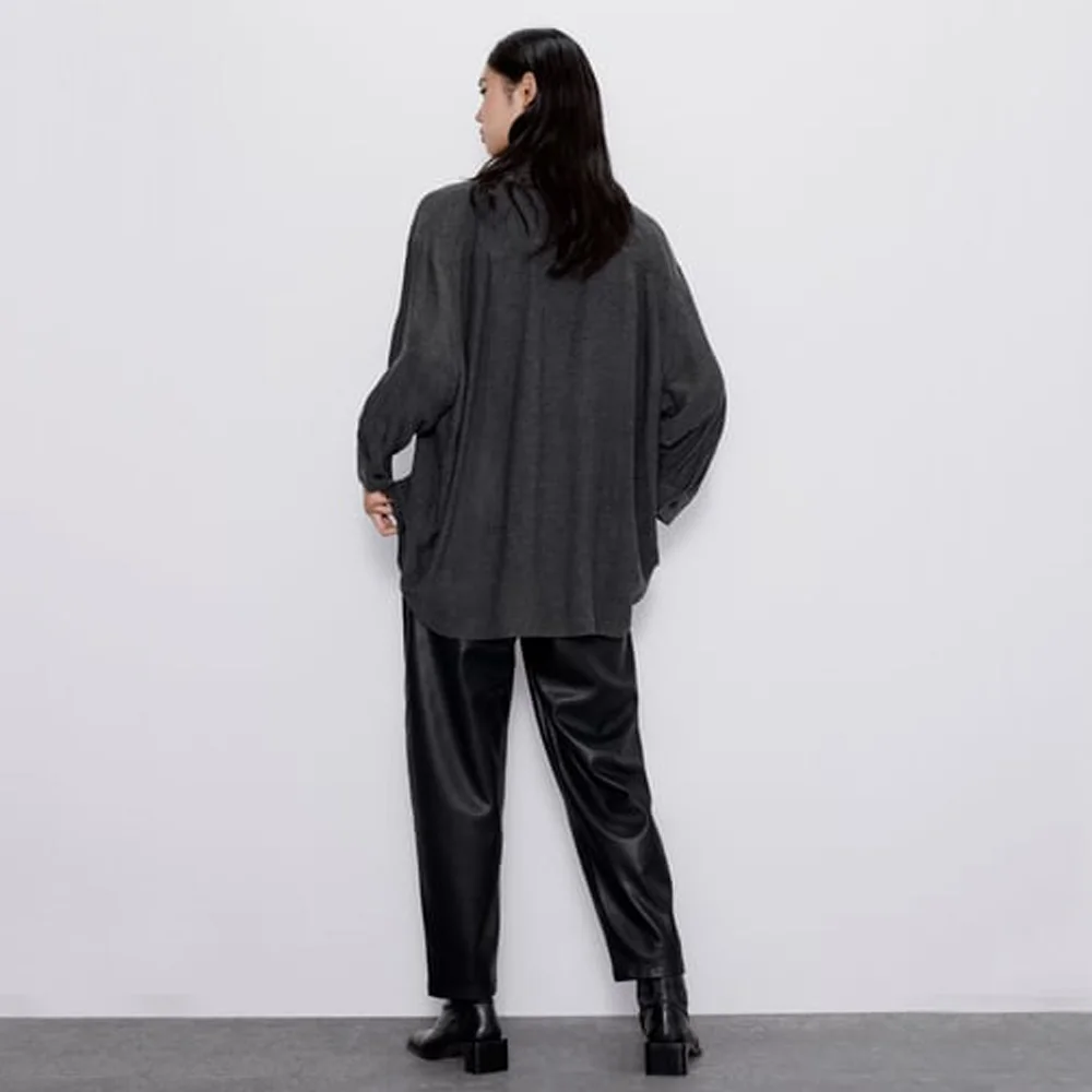 Женская свободная рубашка ZA черная Повседневная с квадратным вырезом вечерние