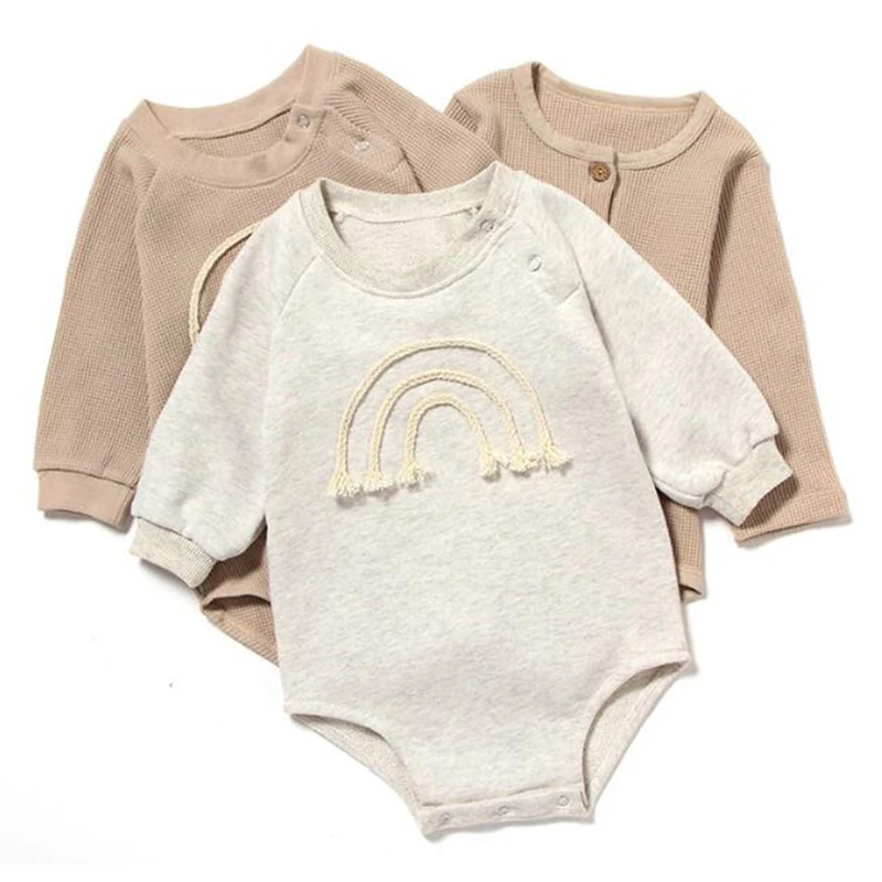Rompers Spring Long-Sleeve Autumn Newborn Baby-Girl Pure-Color