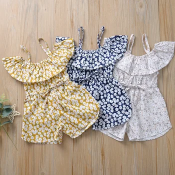 

New Boho Style Baby Clothes Girls Summer Strap Stripe Rompers Floral Toddler Sling Jumpsuits Kids Sleeveless Overalls Playsuit