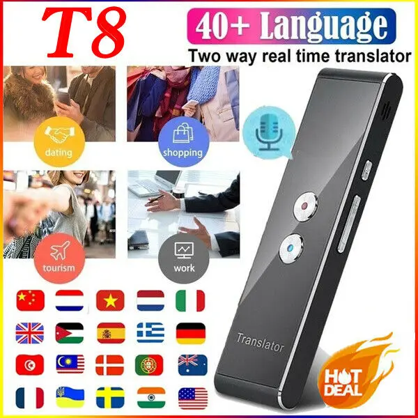 

Portable T8 Smart Voice Speech Translator Two-Way Real Time 40+ Multi-Language Translation For Learning Travelling Business Meet